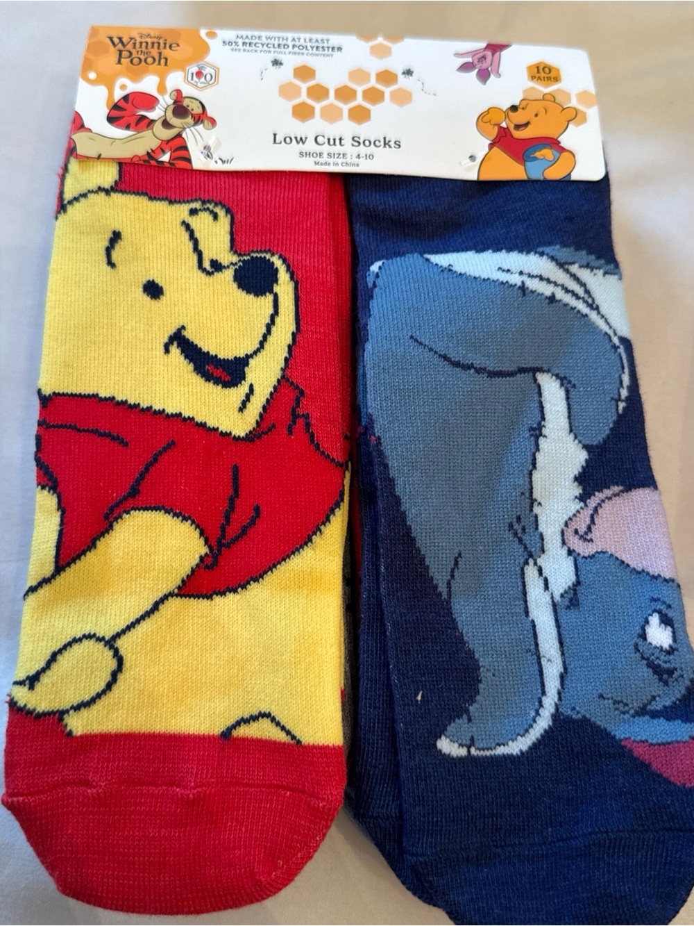 Disney Winnie the Pooh Kids Low Cut Footies - Yellow & Blue